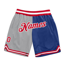 Laden Sie das Bild in den Galerie-Viewer, Custom Gray Red-Royal Authentic Throwback Split Fashion Basketball Shorts