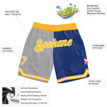 Загрузить изображение в средство просмотра галереи, Custom Gray Gold-Royal Authentic Throwback Split Fashion Basketball Shorts