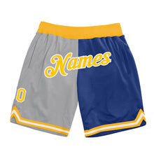 Загрузить изображение в средство просмотра галереи, Custom Gray Gold-Royal Authentic Throwback Split Fashion Basketball Shorts