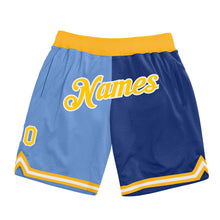 Загрузить изображение в средство просмотра галереи, Custom Light Blue Gold-Royal Authentic Throwback Split Fashion Basketball Shorts