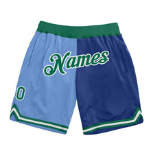 Charger l'image dans la galerie, Custom Light Blue Kelly Green-Royal Authentic Throwback Split Fashion Basketball Shorts