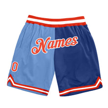 Load image into Gallery viewer, Custom Light Blue Orange-Royal Authentic Throwback Split Fashion Basketball Shorts