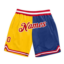 Laden Sie das Bild in den Galerie-Viewer, Custom Gold Red-Royal Authentic Throwback Split Fashion Basketball Shorts