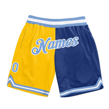 Laden Sie das Bild in den Galerie-Viewer, Custom Gold Light Blue-Royal Authentic Throwback Split Fashion Basketball Shorts