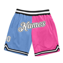 Загрузить изображение в средство просмотра галереи, Custom Light Blue White-Pink Authentic Throwback Split Fashion Basketball Shorts