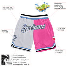Laden Sie das Bild in den Galerie-Viewer, Custom Pink White-Light Blue Authentic Throwback Split Fashion Basketball Shorts