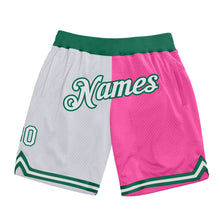 Laden Sie das Bild in den Galerie-Viewer, Custom Pink White-Kelly Green Authentic Throwback Split Fashion Basketball Shorts