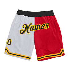 Laden Sie das Bild in den Galerie-Viewer, Custom White Black-Red Authentic Throwback Split Fashion Basketball Shorts