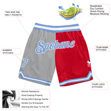 Загрузить изображение в средство просмотра галереи, Custom Gray Light Blue-Red Authentic Throwback Split Fashion Basketball Shorts