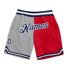 Load image into Gallery viewer, Custom Gray Navy-Red Authentic Throwback Split Fashion Basketball Shorts