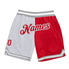 Загрузить изображение в средство просмотра галереи, Custom White Red-Gray Authentic Throwback Split Fashion Basketball Shorts