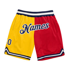 Laden Sie das Bild in den Galerie-Viewer, Custom Gold Navy-Red Authentic Throwback Split Fashion Basketball Shorts
