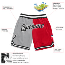 Charger l'image dans la galerie, Custom Gray Black-Red Authentic Throwback Split Fashion Basketball Shorts