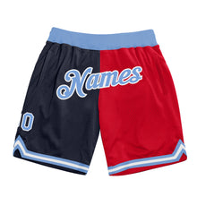 Charger l'image dans la galerie, Custom Navy Light Blue-Red Authentic Throwback Split Fashion Basketball Shorts
