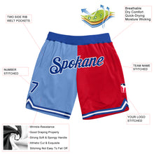 Load image into Gallery viewer, Custom Light Blue Royal-Red Authentic Throwback Split Fashion Basketball Shorts