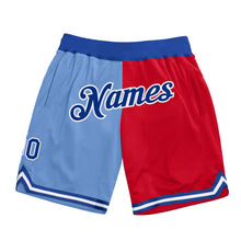 Load image into Gallery viewer, Custom Light Blue Royal-Red Authentic Throwback Split Fashion Basketball Shorts