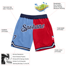 Load image into Gallery viewer, Custom Light Blue Navy-Red Authentic Throwback Split Fashion Basketball Shorts