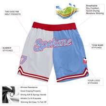 Загрузить изображение в средство просмотра галереи, Custom White Light Blue-Red Authentic Throwback Split Fashion Basketball Shorts