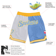 Charger l'image dans la galerie, Custom White Light Blue-Gold Authentic Throwback Split Fashion Basketball Shorts
