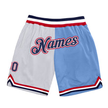 Загрузить изображение в средство просмотра галереи, Custom White Navy-Light Blue Authentic Throwback Split Fashion Basketball Shorts