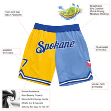Laden Sie das Bild in den Galerie-Viewer, Custom Gold Royal-Light Blue Authentic Throwback Split Fashion Basketball Shorts