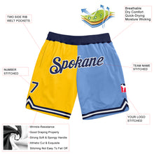 Laden Sie das Bild in den Galerie-Viewer, Custom Gold Navy-Light Blue Authentic Throwback Split Fashion Basketball Shorts