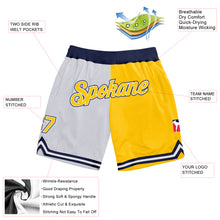 Загрузить изображение в средство просмотра галереи, Custom White Gold-Navy Authentic Throwback Split Fashion Basketball Shorts