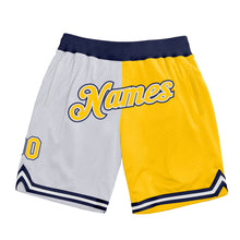 Загрузить изображение в средство просмотра галереи, Custom White Gold-Navy Authentic Throwback Split Fashion Basketball Shorts