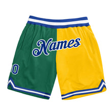 Загрузить изображение в средство просмотра галереи, Custom Kelly Green Royal-Gold Authentic Throwback Split Fashion Basketball Shorts