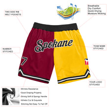 Charger l'image dans la galerie, Custom Maroon Black-Gold Authentic Throwback Split Fashion Basketball Shorts