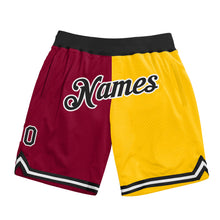 Charger l'image dans la galerie, Custom Maroon Black-Gold Authentic Throwback Split Fashion Basketball Shorts