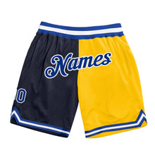 Charger l'image dans la galerie, Custom Navy Royal-Gold Authentic Throwback Split Fashion Basketball Shorts