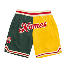 Загрузить изображение в средство просмотра галереи, Custom Hunter Green Red-Gold Authentic Throwback Split Fashion Basketball Shorts
