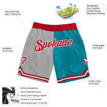 Загрузить изображение в средство просмотра галереи, Custom Gray Red-Teal Authentic Throwback Split Fashion Basketball Shorts