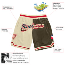 Загрузить изображение в средство просмотра галереи, Custom Cream Vintage USA Flag-Olive Authentic Throwback Split Fashion Basketball Shorts