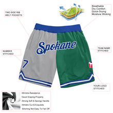 Laden Sie das Bild in den Galerie-Viewer, Custom Gray Royal-Kelly Green Authentic Throwback Split Fashion Basketball Shorts