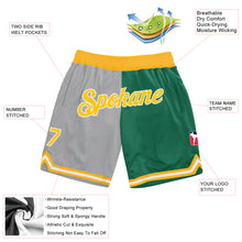 Загрузить изображение в средство просмотра галереи, Custom Gray Gold-Kelly Green Authentic Throwback Split Fashion Basketball Shorts