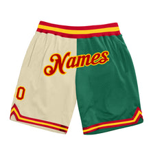 Загрузить изображение в средство просмотра галереи, Custom Cream Red-Kelly Green Authentic Throwback Split Fashion Basketball Shorts