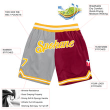 Загрузить изображение в средство просмотра галереи, Custom Gray Gold-Maroon Authentic Throwback Split Fashion Basketball Shorts