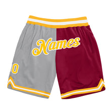 Загрузить изображение в средство просмотра галереи, Custom Gray Gold-Maroon Authentic Throwback Split Fashion Basketball Shorts