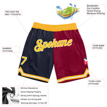Charger l'image dans la galerie, Custom Navy Gold-Maroon Authentic Throwback Split Fashion Basketball Shorts