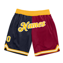 Charger l'image dans la galerie, Custom Navy Gold-Maroon Authentic Throwback Split Fashion Basketball Shorts