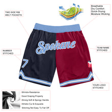 Load image into Gallery viewer, Custom Navy Light Blue-Maroon Authentic Throwback Split Fashion Basketball Shorts