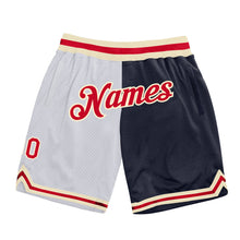 Загрузить изображение в средство просмотра галереи, Custom White Red-Navy Authentic Throwback Split Fashion Basketball Shorts