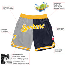 Загрузить изображение в средство просмотра галереи, Custom Gray Gold-Navy Authentic Throwback Split Fashion Basketball Shorts