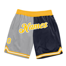Загрузить изображение в средство просмотра галереи, Custom Gray Gold-Navy Authentic Throwback Split Fashion Basketball Shorts