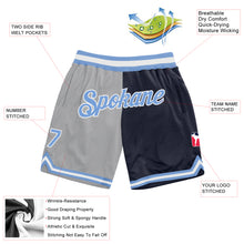 Load image into Gallery viewer, Custom Gray Light Blue-Navy Authentic Throwback Split Fashion Basketball Shorts