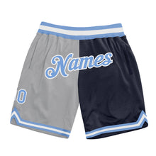 Load image into Gallery viewer, Custom Gray Light Blue-Navy Authentic Throwback Split Fashion Basketball Shorts