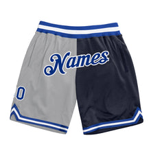 Загрузить изображение в средство просмотра галереи, Custom Gray Royal-Navy Authentic Throwback Split Fashion Basketball Shorts