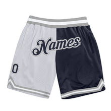 Загрузить изображение в средство просмотра галереи, Custom White Navy-Gray Authentic Throwback Split Fashion Basketball Shorts